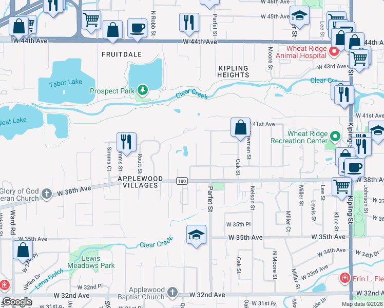map of restaurants, bars, coffee shops, grocery stores, and more near 3905 Pierson St in Wheat Ridge