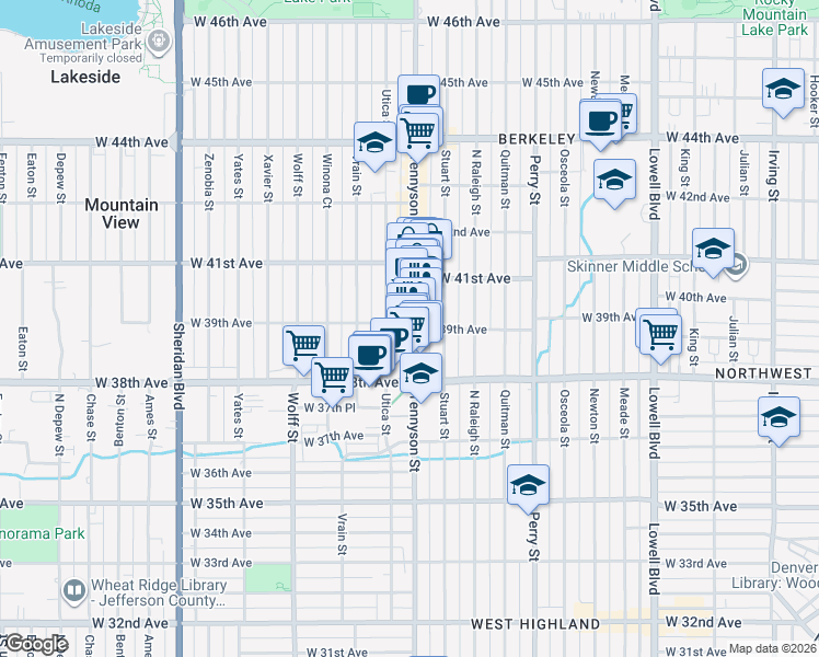 map of restaurants, bars, coffee shops, grocery stores, and more near in Denver