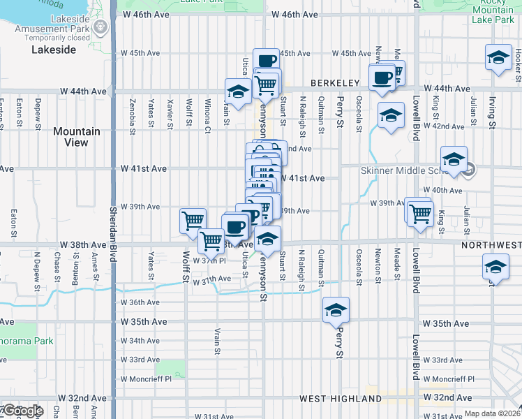 map of restaurants, bars, coffee shops, grocery stores, and more near in Denver