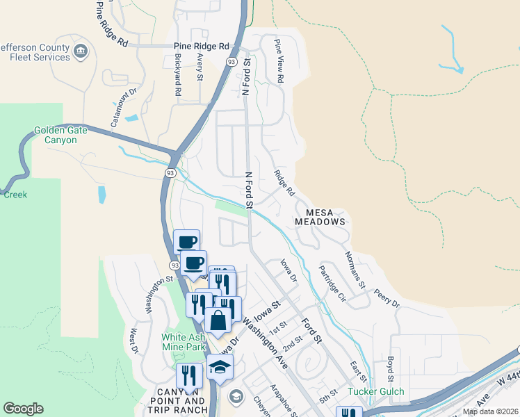map of restaurants, bars, coffee shops, grocery stores, and more near 698 North Ford Street in Golden