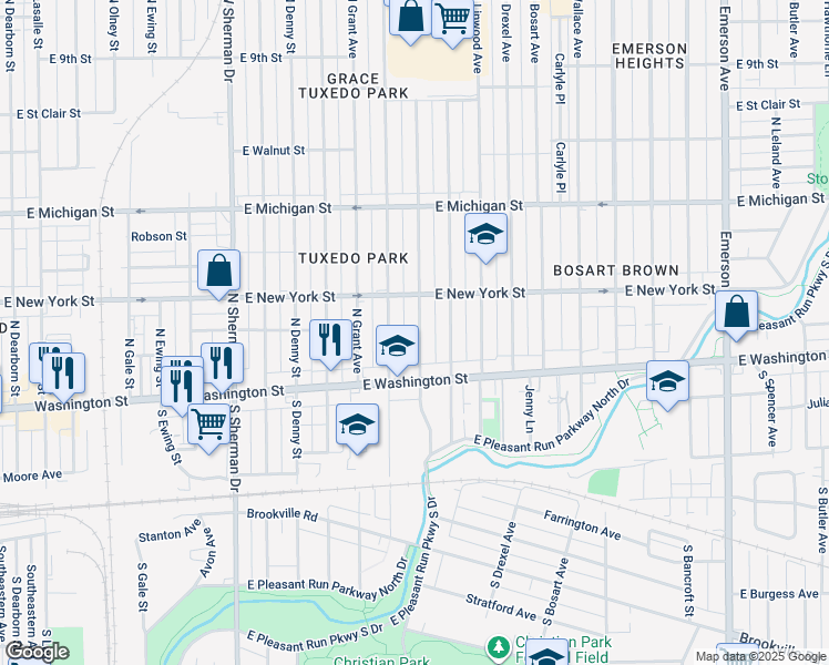map of restaurants, bars, coffee shops, grocery stores, and more near 48 North Colorado Avenue in Indianapolis