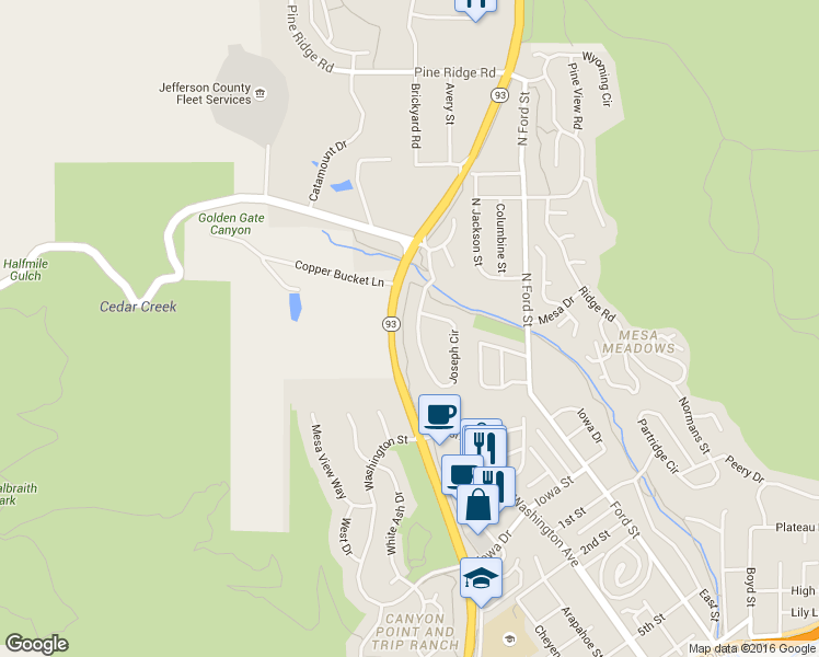 map of restaurants, bars, coffee shops, grocery stores, and more near 784 Joseph Circle in Golden