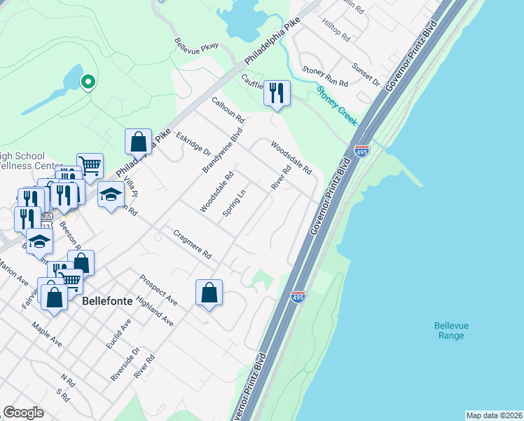 map of restaurants, bars, coffee shops, grocery stores, and more near 1535 Seton Villa Lane in Wilmington