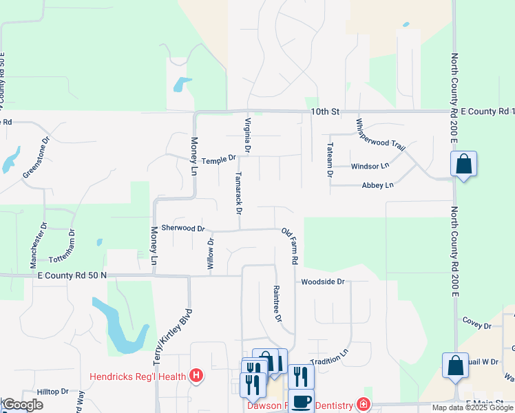 map of restaurants, bars, coffee shops, grocery stores, and more near 2 Harvest Court in Danville