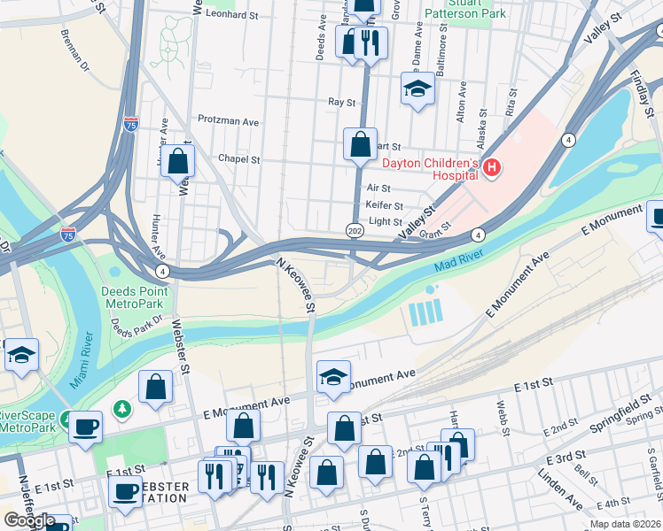 map of restaurants, bars, coffee shops, grocery stores, and more near 1220 Herman Avenue in Dayton