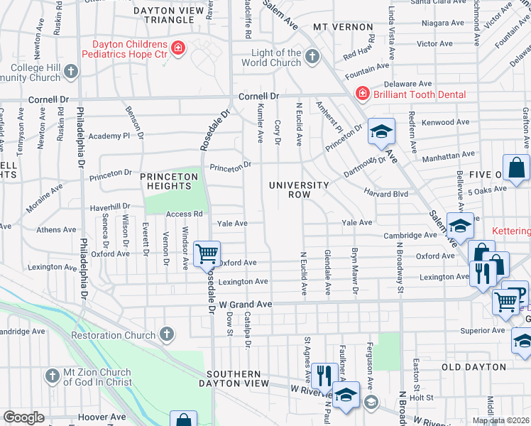 map of restaurants, bars, coffee shops, grocery stores, and more near 1314 Kumler Avenue in Dayton