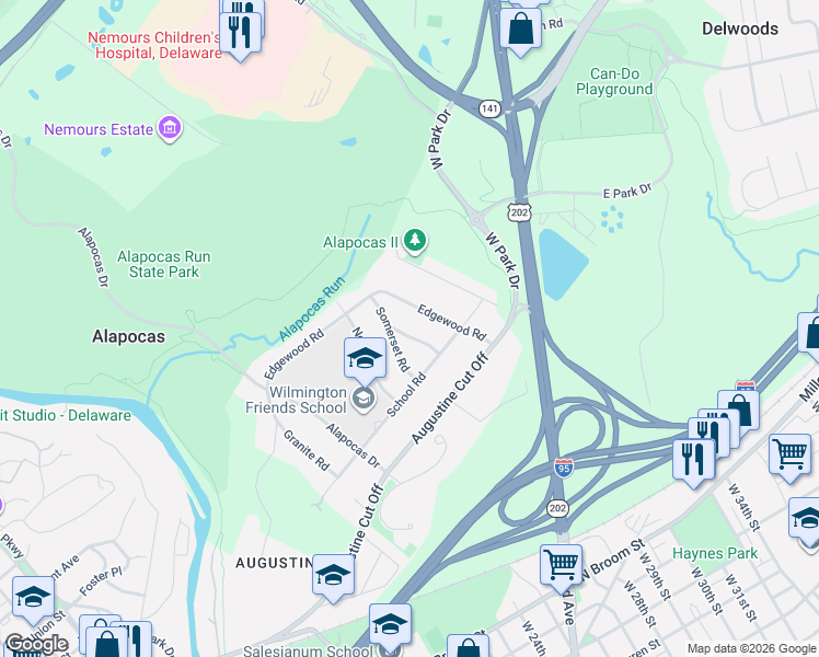 map of restaurants, bars, coffee shops, grocery stores, and more near 111 Oxford Place in Wilmington