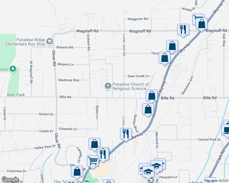 map of restaurants, bars, coffee shops, grocery stores, and more near in Paradise
