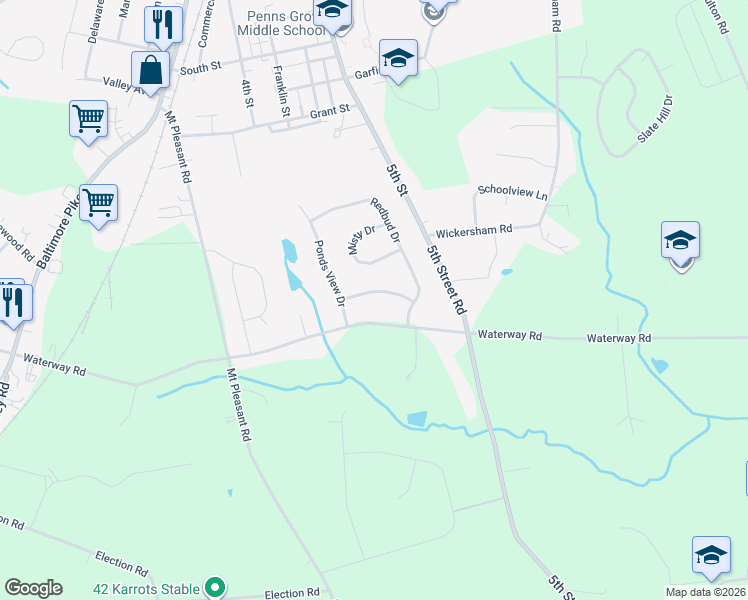 map of restaurants, bars, coffee shops, grocery stores, and more near 216 White Oak Drive in Oxford