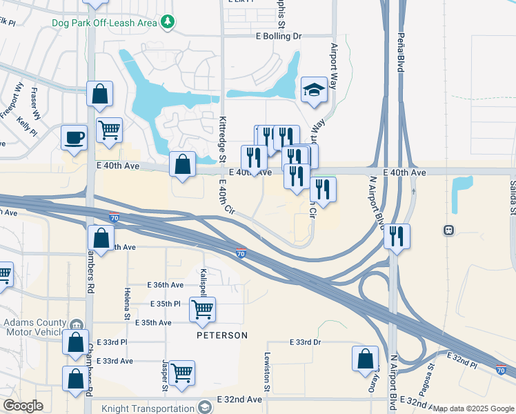 map of restaurants, bars, coffee shops, grocery stores, and more near 3855 North Lewiston Street in Aurora
