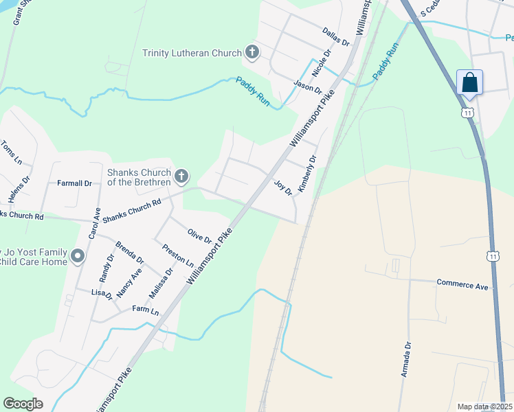 map of restaurants, bars, coffee shops, grocery stores, and more near 11858 Williamsport Pike in Greencastle