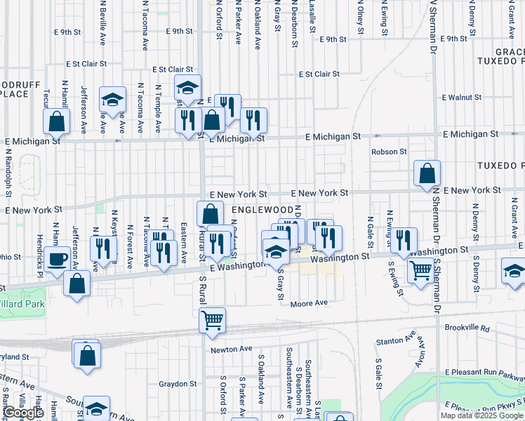 map of restaurants, bars, coffee shops, grocery stores, and more near in Indianapolis