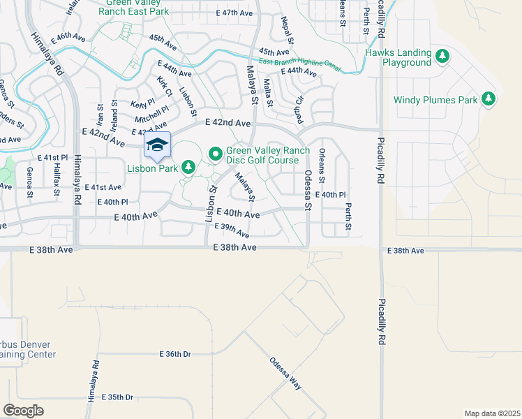 map of restaurants, bars, coffee shops, grocery stores, and more near 21021 East 40th Avenue in Denver