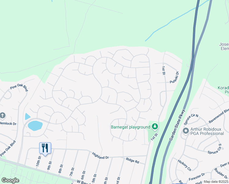 map of restaurants, bars, coffee shops, grocery stores, and more near 20 Aqua View Lane in Barnegat Township