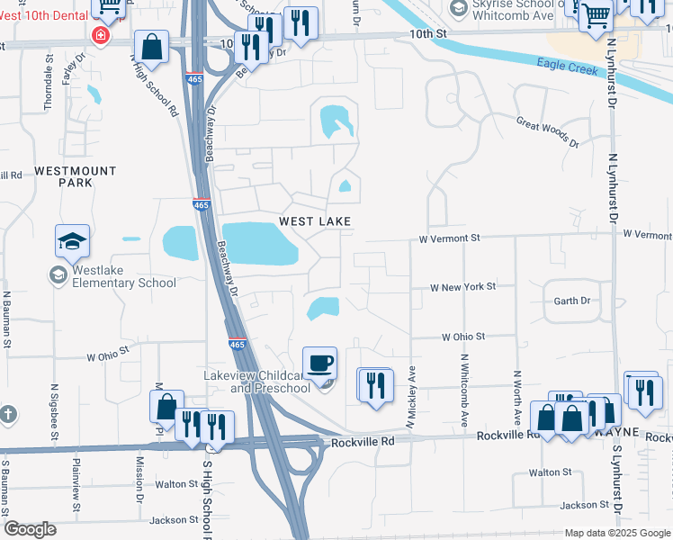map of restaurants, bars, coffee shops, grocery stores, and more near 328 Coquina Key Drive in Indianapolis