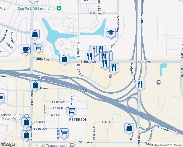 map of restaurants, bars, coffee shops, grocery stores, and more near 3858 North Lewiston Street in Aurora