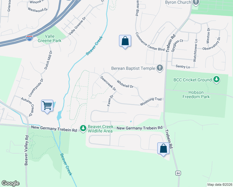 map of restaurants, bars, coffee shops, grocery stores, and more near 1136 Deercreek Drive in Fairborn