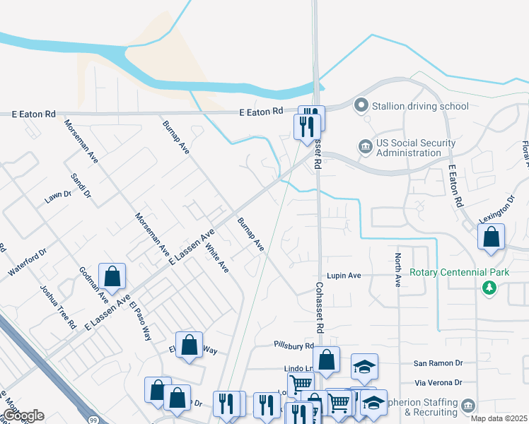 map of restaurants, bars, coffee shops, grocery stores, and more near 1055 East Lassen Avenue in Chico