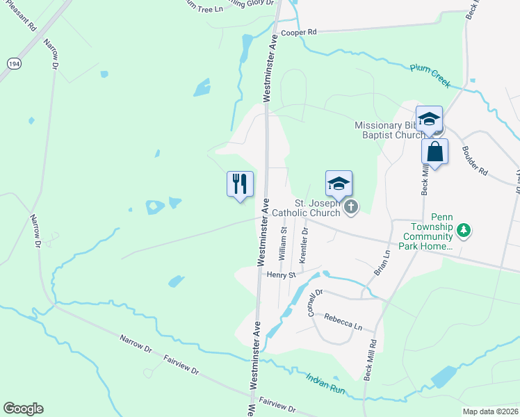 map of restaurants, bars, coffee shops, grocery stores, and more near 975 Westminster Road in Hanover