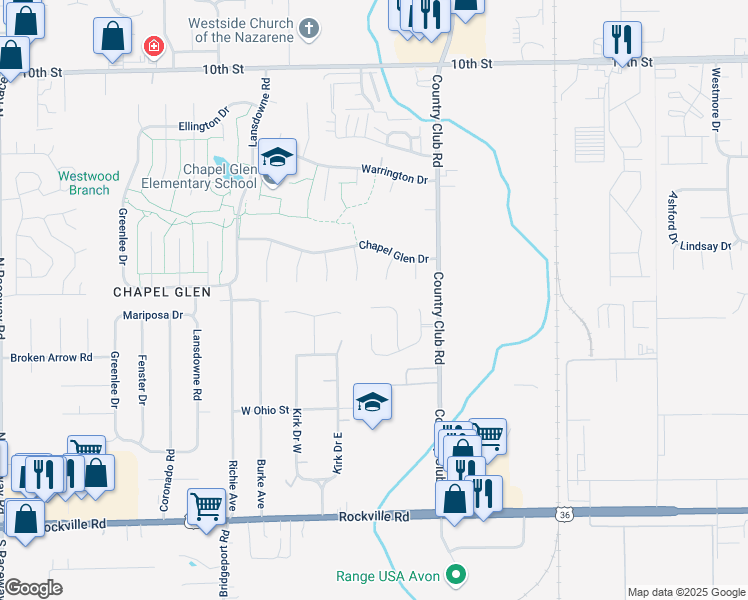map of restaurants, bars, coffee shops, grocery stores, and more near 399 Nottinghill Court in Indianapolis