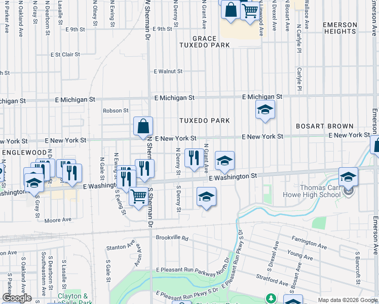 map of restaurants, bars, coffee shops, grocery stores, and more near 55 North Chester Avenue in Indianapolis