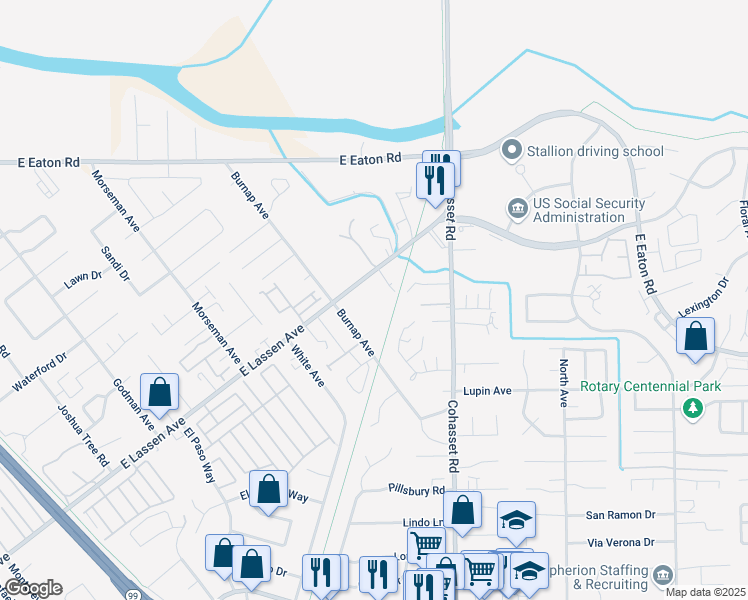 map of restaurants, bars, coffee shops, grocery stores, and more near 1055 East Lassen Avenue in Chico