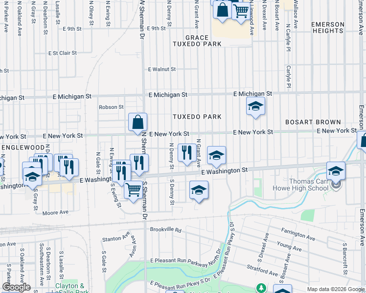 map of restaurants, bars, coffee shops, grocery stores, and more near 55 North Chester Avenue in Indianapolis