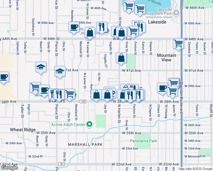 map of restaurants, bars, coffee shops, grocery stores, and more near 3911 Ingalls Street in Wheat Ridge