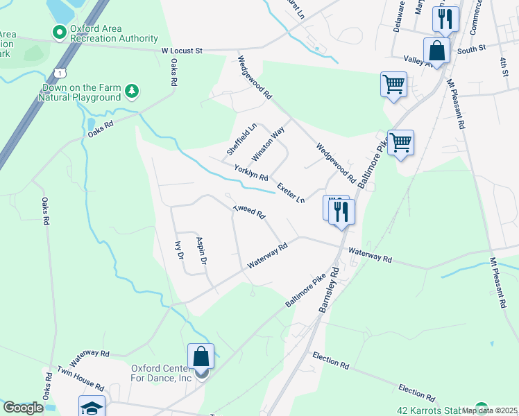 map of restaurants, bars, coffee shops, grocery stores, and more near 128 Tweed Road in Oxford