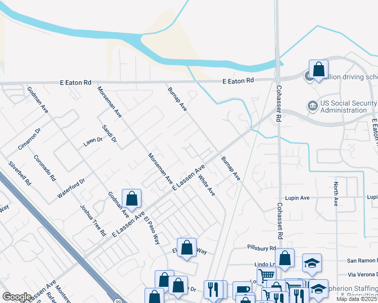 map of restaurants, bars, coffee shops, grocery stores, and more near 982 East Lassen Avenue in Chico