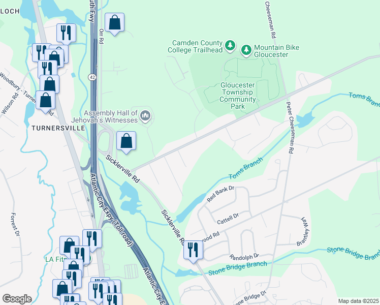 map of restaurants, bars, coffee shops, grocery stores, and more near 161 Hickstown Road in Sicklerville