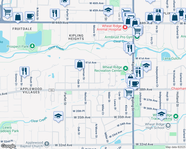 map of restaurants, bars, coffee shops, grocery stores, and more near 3892 Nelson Street in Wheat Ridge