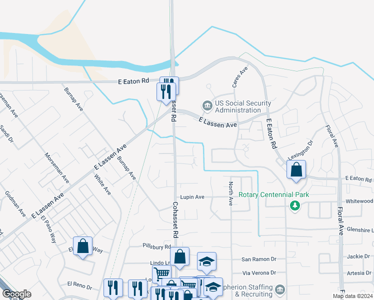 map of restaurants, bars, coffee shops, grocery stores, and more near 962 Kovak Court in Chico