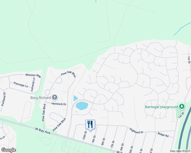 map of restaurants, bars, coffee shops, grocery stores, and more near 131 Lakeland Drive in Barnegat Township