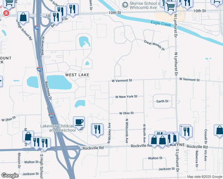 map of restaurants, bars, coffee shops, grocery stores, and more near 5706 Port Lillian Drive in Indianapolis
