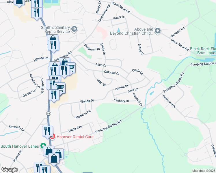 map of restaurants, bars, coffee shops, grocery stores, and more near 23 Loop Drive in Hanover