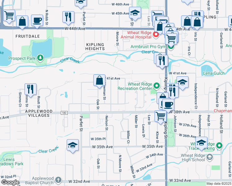 map of restaurants, bars, coffee shops, grocery stores, and more near 3892 Nelson Street in Wheat Ridge