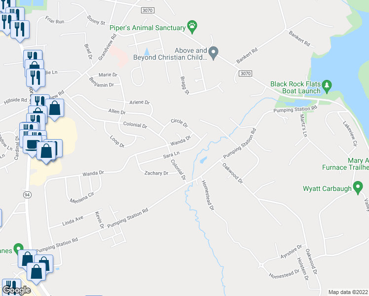map of restaurants, bars, coffee shops, grocery stores, and more near 130 Sara Lane in Hanover