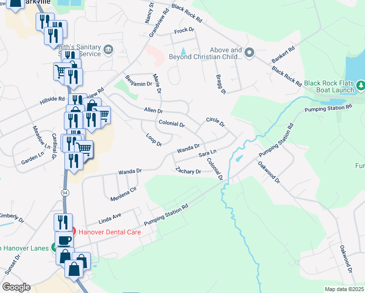map of restaurants, bars, coffee shops, grocery stores, and more near 1311 Wanda Drive in Hanover