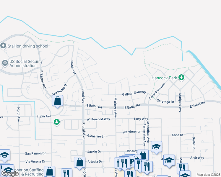 map of restaurants, bars, coffee shops, grocery stores, and more near Gibson Landing in Chico