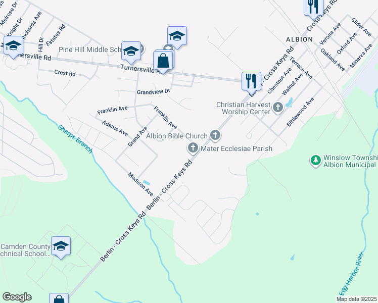 map of restaurants, bars, coffee shops, grocery stores, and more near 261 Berlin - Cross Keys Road in Berlin