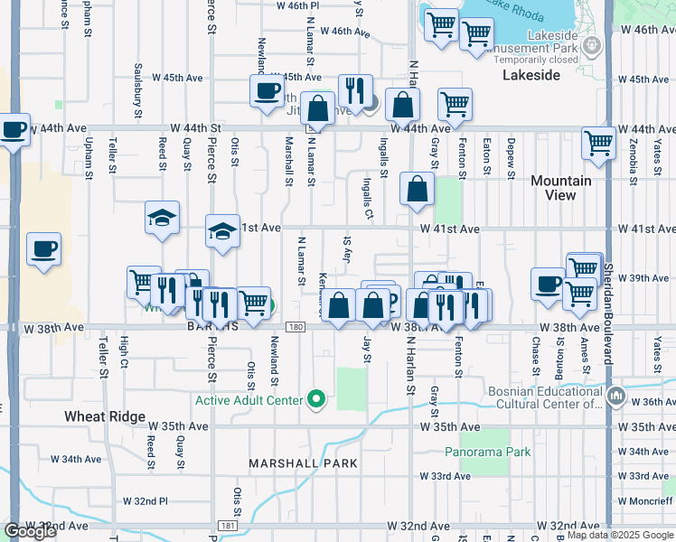 map of restaurants, bars, coffee shops, grocery stores, and more near 3990 Jay Street in Wheat Ridge