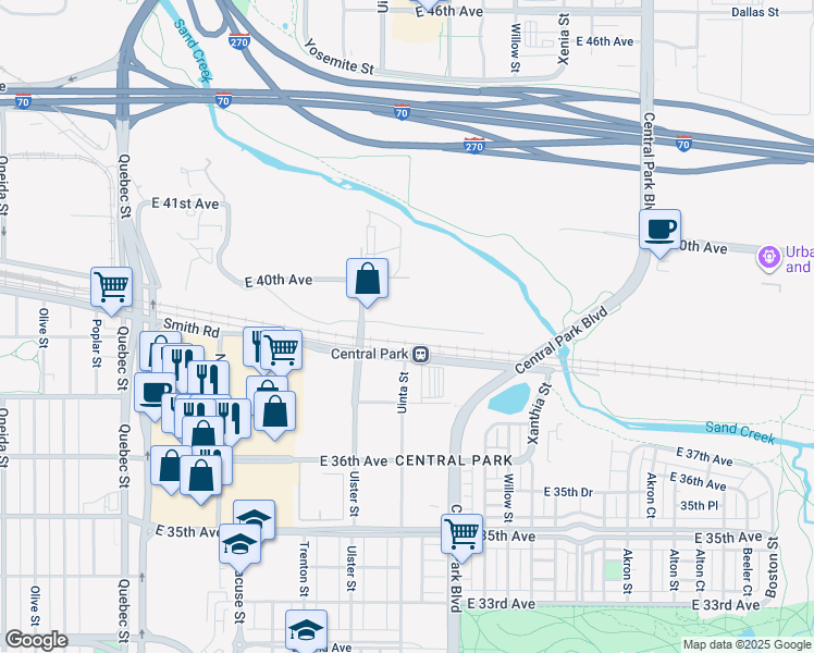 map of restaurants, bars, coffee shops, grocery stores, and more near in Denver