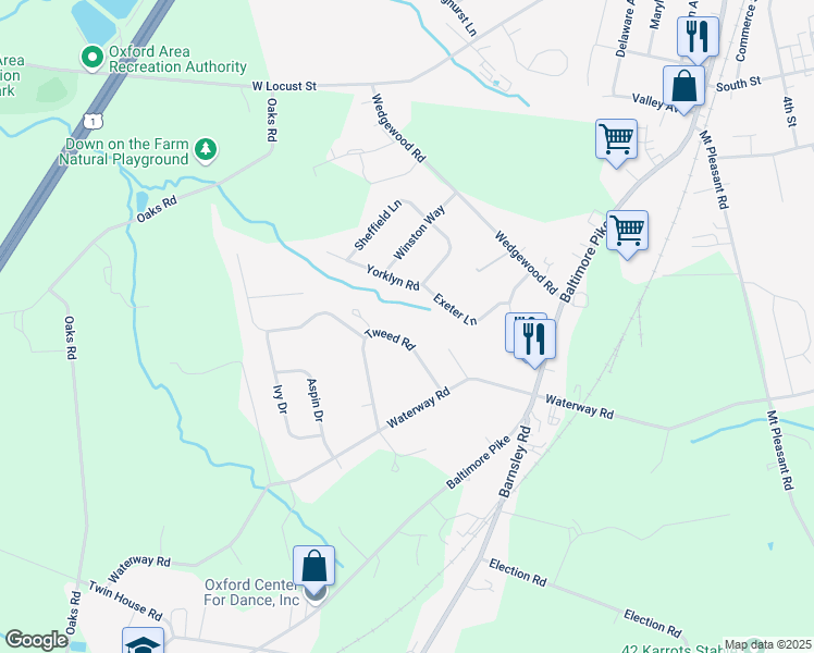 map of restaurants, bars, coffee shops, grocery stores, and more near 128 Tweed Road in Oxford