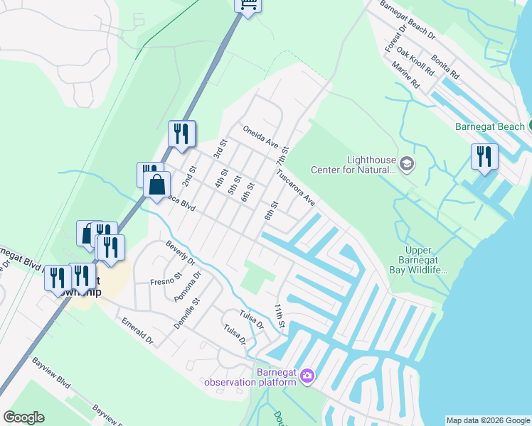 map of restaurants, bars, coffee shops, grocery stores, and more near 100 Whippany Road in Ocean Township