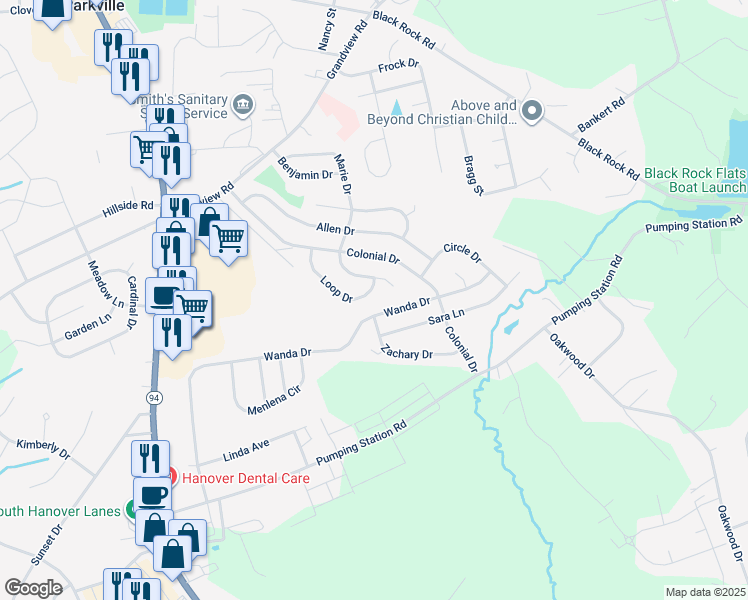 map of restaurants, bars, coffee shops, grocery stores, and more near 27 Loop Drive in Hanover