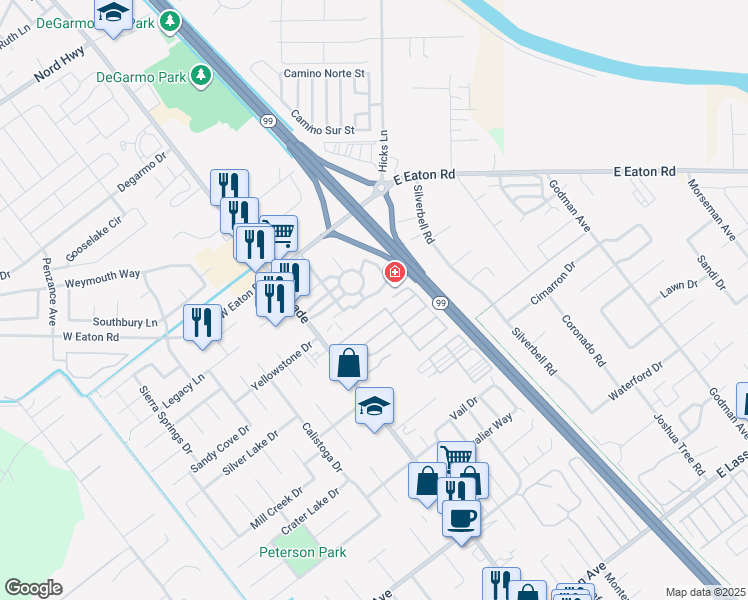 map of restaurants, bars, coffee shops, grocery stores, and more near 60 Declaration Drive in Chico