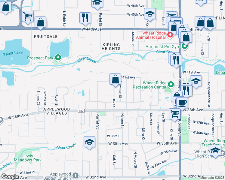 map of restaurants, bars, coffee shops, grocery stores, and more near 10875 West 39th Avenue in Wheat Ridge