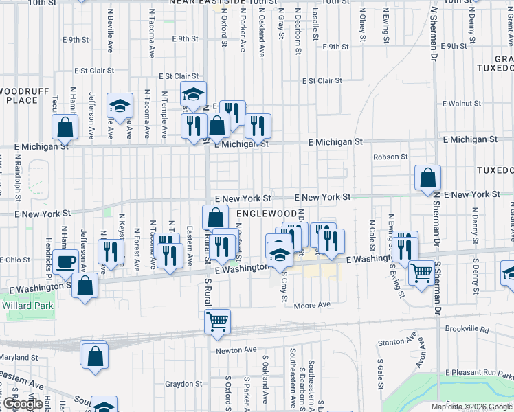map of restaurants, bars, coffee shops, grocery stores, and more near in Indianapolis