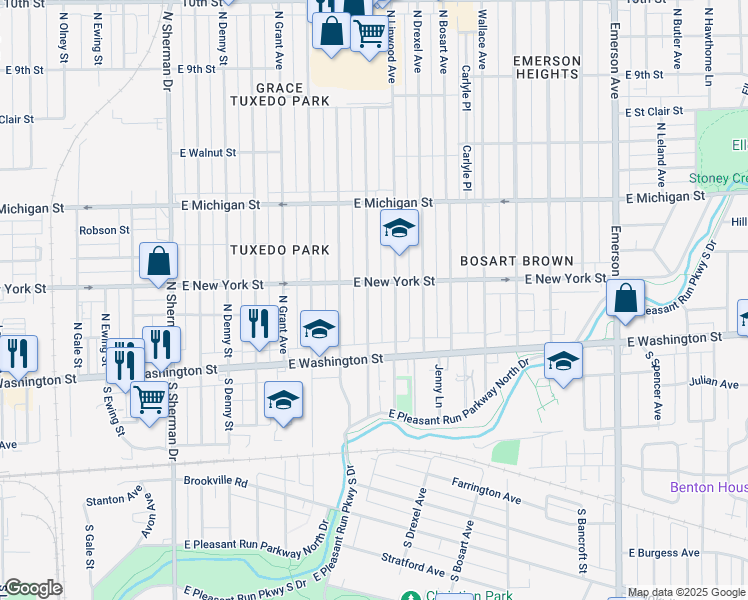map of restaurants, bars, coffee shops, grocery stores, and more near 117 North Euclid Avenue in Indianapolis